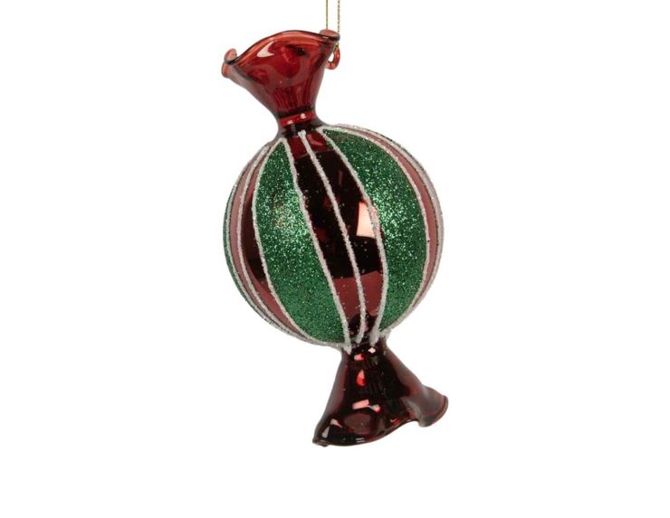 Suspension bonbon rouge vert verre H 12 cm