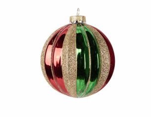 Boule de Noël rayée rouge vert doré D 8cm