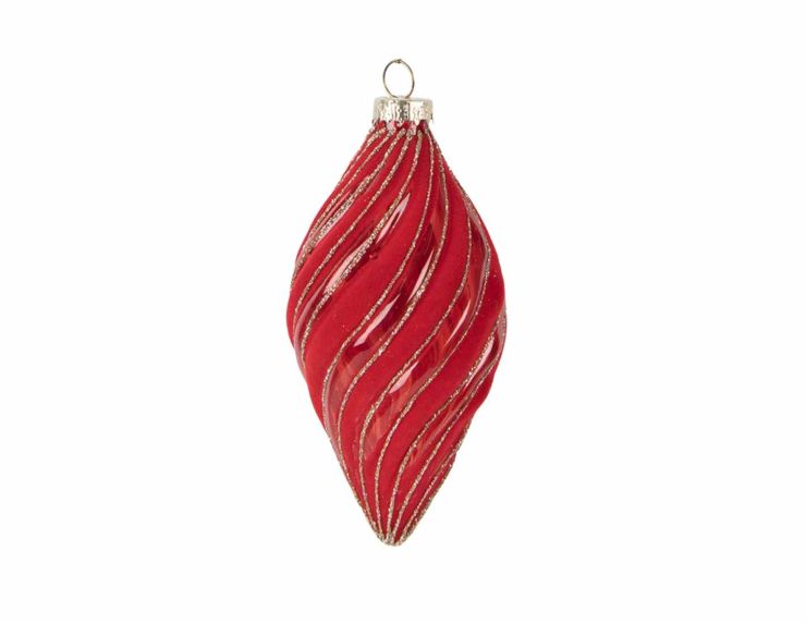 Goutte de Noël rouge velours verre H 13cm