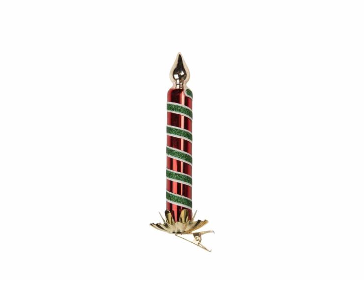 Bougie rouge verte à pince verre H 15cm
