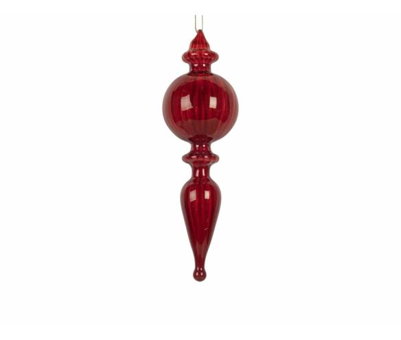 Suspension goutte verre rouge brillant côtelé H17cm