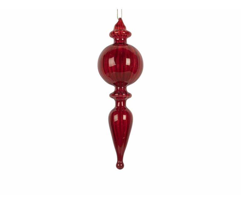 Suspension goutte verre rouge brillant côtelé H17cm
