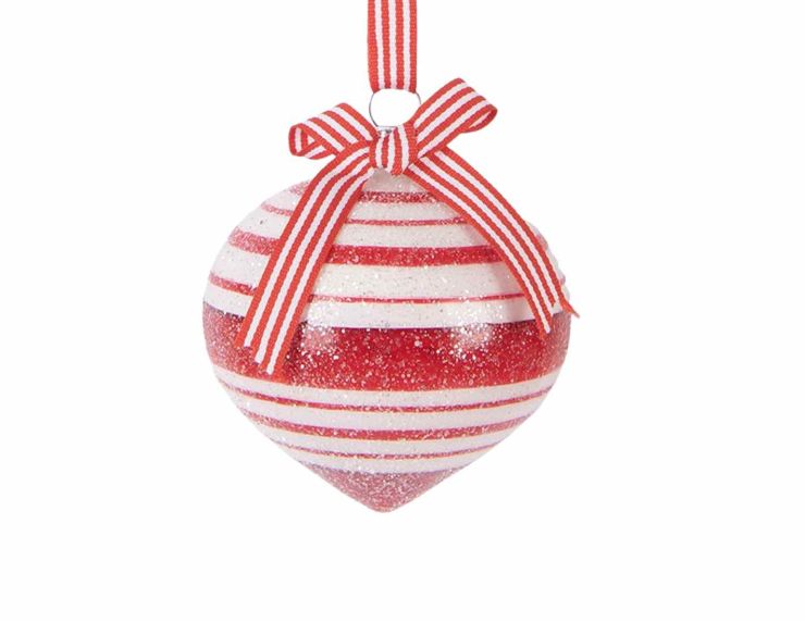 Suspension toupie rouge blanche verre H 8cm