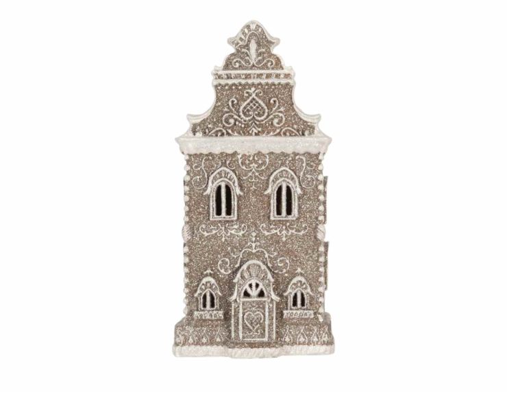 Maison gingerbread brun givré H 35 cm LED