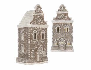 Maison gingerbread brun givré H 35 cm LED
