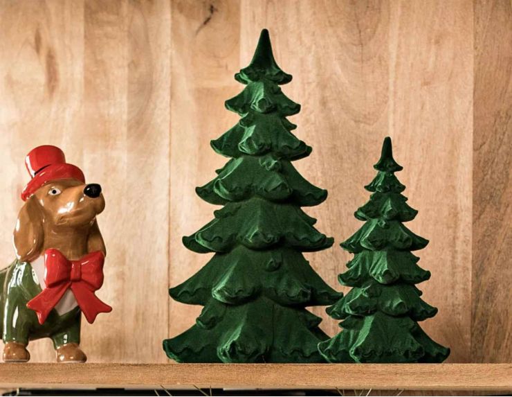 Décoration sapin vert flocké H 27 cm