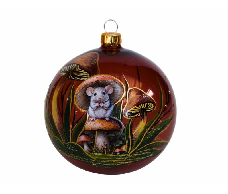Boule de Noël souris champignons D 10 cm