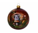 Voir la slide Boule de Noël en verre soufflé marron peinte à la main souris assise champignons détails dorés D10cm