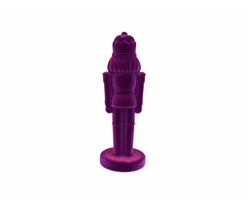 Casse-noisette H30cm en velours floqué violet intense, finition douce mate monochrome, décoration Noël