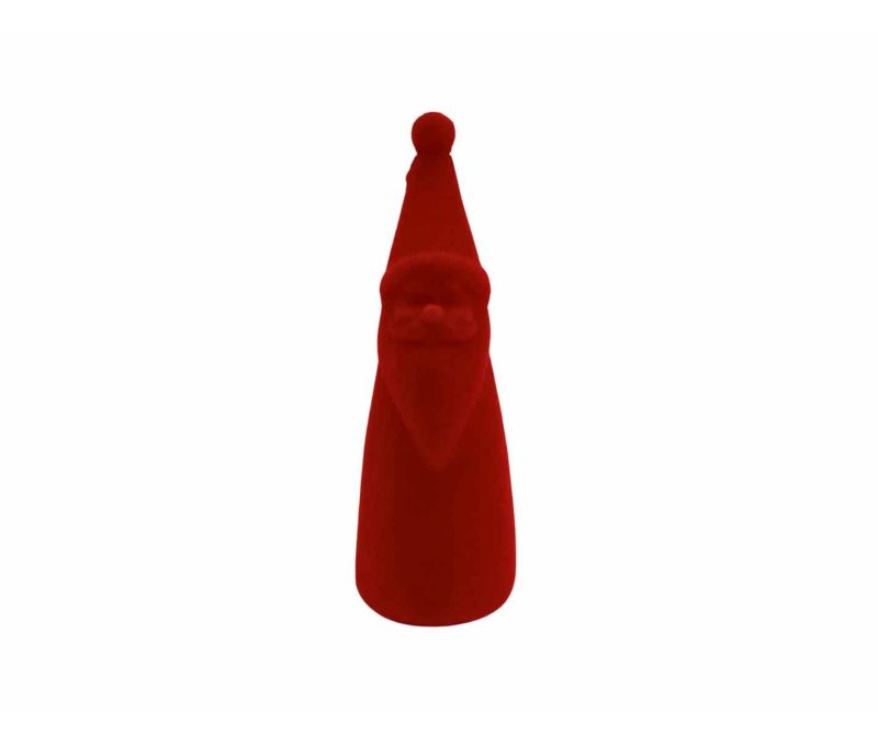 Père Noël H17cm en velours rouge floqué, silhouette conique minimaliste, finition douce monochrome