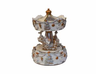 Boîte à musique carrousel argenté chevaux H15cm