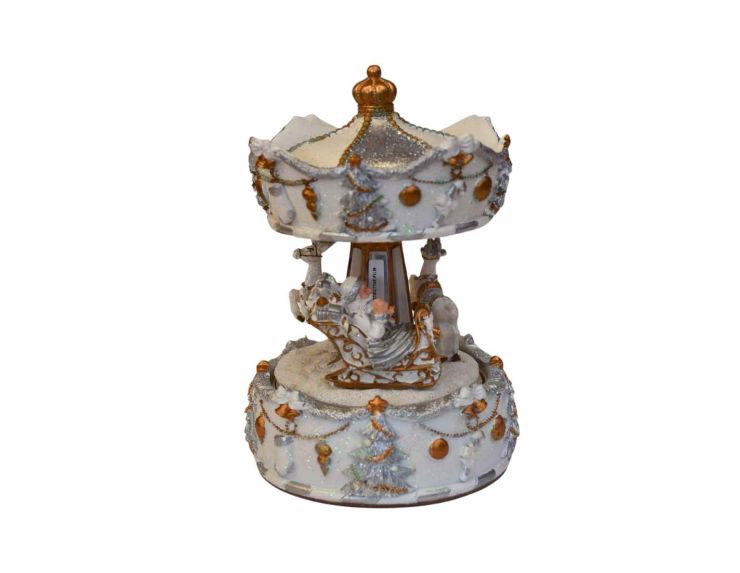 Boîte à musique carrousel argenté chevaux H15cm