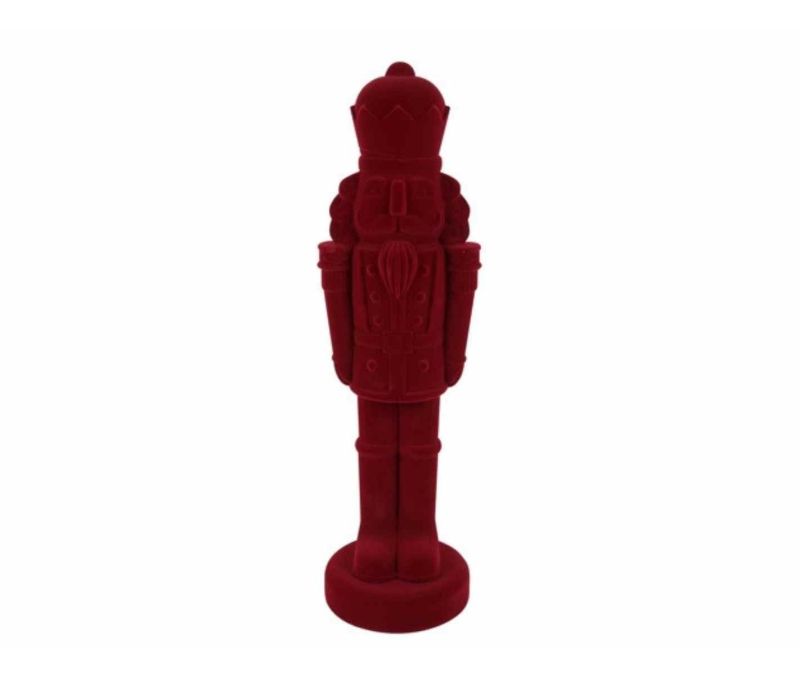 Très grande figurine casse-noisette floqué velours bordeaux monochrome relief sculpté couronne uniforme H80cm Noël