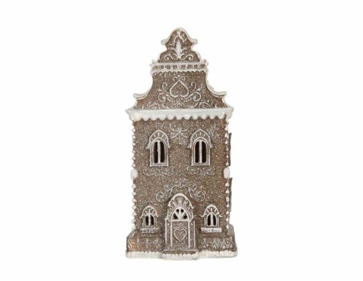 Maison gingerbread brun givré H 25 cm LED