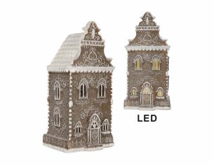 Maison gingerbread brun givré H 25 cm LED