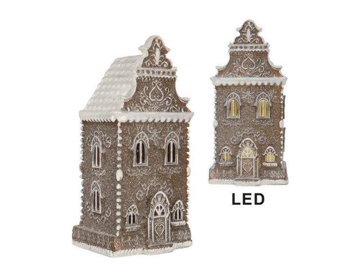 Maison gingerbread brun givré H 25 cm LED