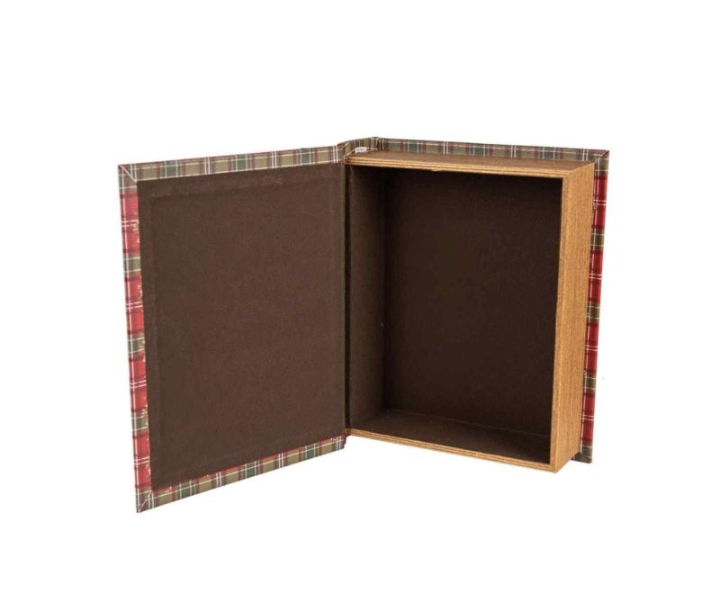 Lot 3 boîtes rangement forme livres vintage Noël tartan rouge Père Noël Merry Christmas H27cm