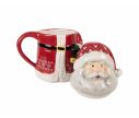Voir la slide Mug céramique Noël Père Noël rouge couvercle tête barbe blanche lanterne 450ml H19cm