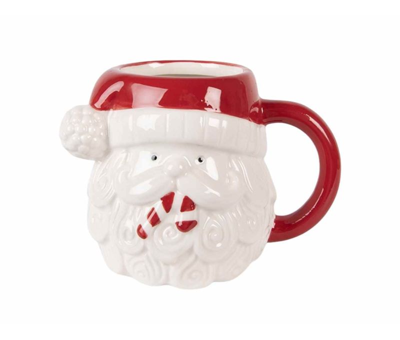 Mug céramique Noël visage Père Noël bonnet rouge barbe blanche sucre d'orge relief 500ml