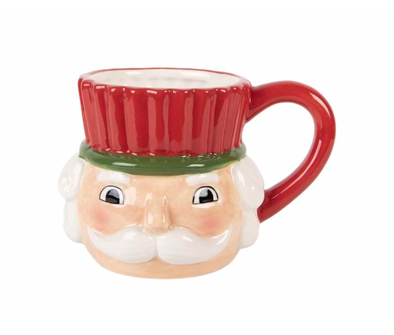 Mug céramique Noël forme tête casse-noisette chapeau rouge anse assortie 350ml H14cm