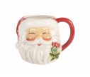 Voir la slide Mug céramique H16cm forme tête Père Noël rieur, bonnet rouge texturé, barbe blanche, anse assortie 550ml