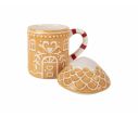 Voir la slide Mug céramique Noël maison pain d'épices coeurs blancs couvercle toit anse rayée 350ml