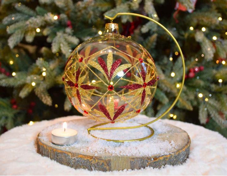 Photophore baroque bordeaux verre soufflé D 15 cm face