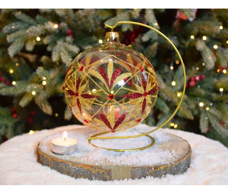 Photophore baroque bordeaux verre soufflé D 15 cm face