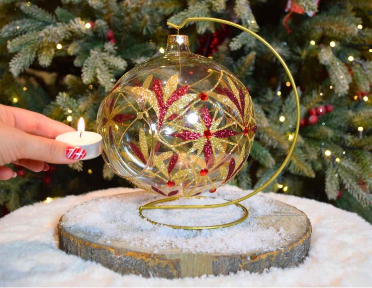 Photophore baroque bordeaux verre soufflé D 15 cm côté