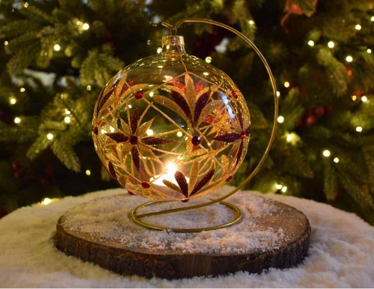 Photophore baroque bordeaux verre soufflé D 15 cm avec bougie