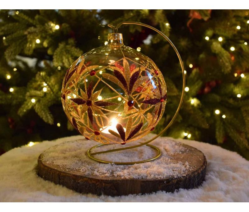Photophore baroque bordeaux verre soufflé D 15 cm avec bougie