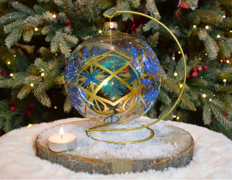 Photophore baroque bleu soufflé D 15 cm arrière