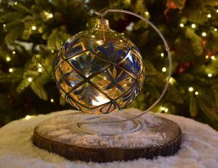 Photophore baroque bleu soufflé D 15 cm avec bougies