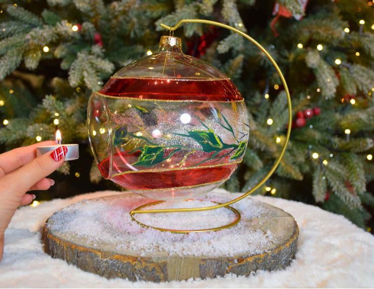 Photophore de Noël décor bougie D 15 cm sur les côtés