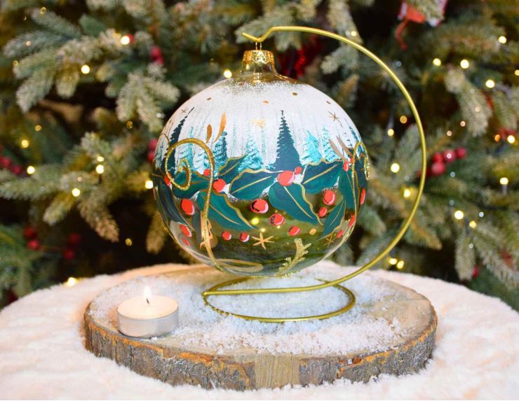 Photophore de Noël forêt verte D 15 cm de face