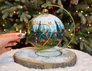 Photophore de Noël forêt verte D 15 cm côté avec bougie