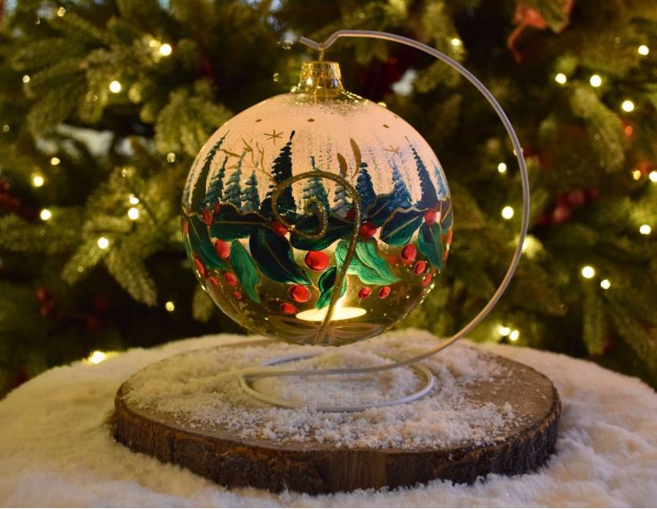 Photophore de Noël forêt verte D 15 cm avec bougie intérieure