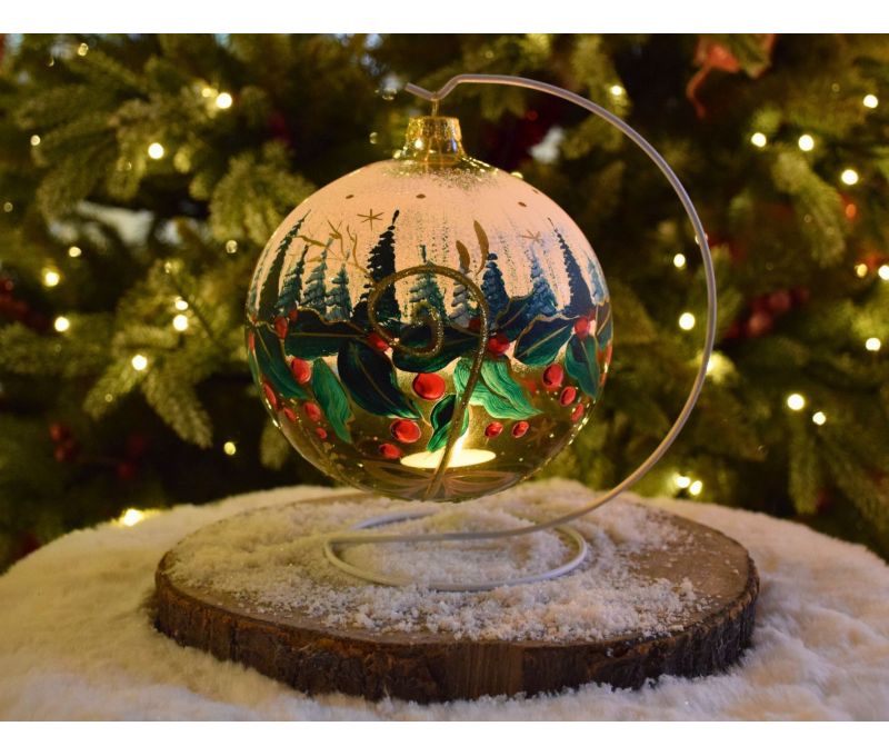 Photophore de Noël forêt verte D 15 cm avec bougie intérieure