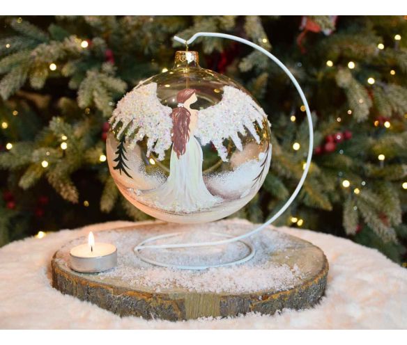 Photophore de Noël ange verre soufflé D 15cm avant