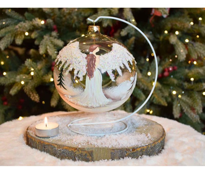 Photophore de Noël ange verre soufflé D 15cm avant
