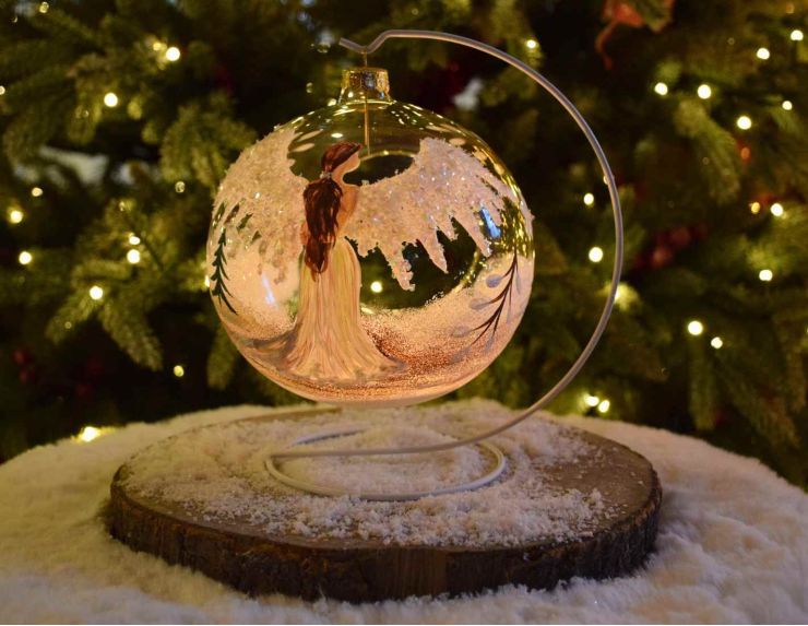 Photophore de Noël ange verre soufflé D 15cm avec bougie