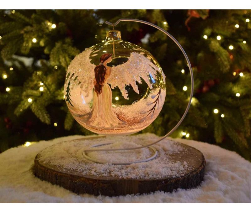 Photophore de Noël ange verre soufflé D 15cm avec bougie