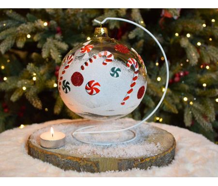 Photophore de Noël sucres d'orge verre D 15 cm face avant