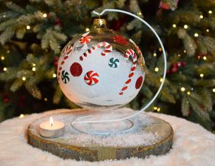 Photophore de Noël sucres d'orge verre D 15 cm face avant