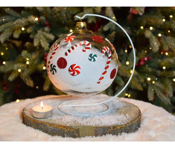 Photophore de Noël sucres d'orge verre D 15 cm face avant