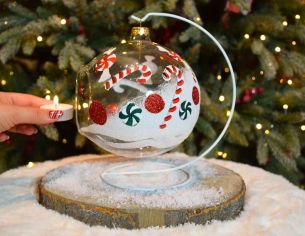 Photophore de Noël sucres d'orge verre D 15 cm sur le côté