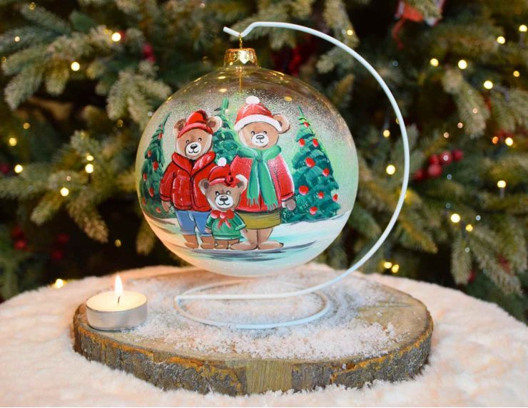 Photophore de Noël oursons verre soufflé D 15 cm