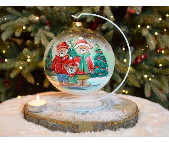 Photophore de Noël oursons verre soufflé D 15 cm