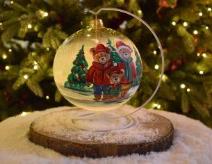 Photophore de Noël oursons verre soufflé D 15 cm
