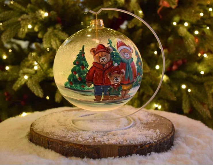 Photophore de Noël oursons verre soufflé D 15 cm